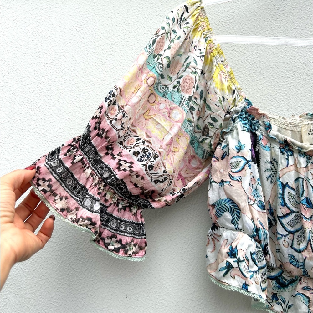 Hemant Nandita Anthropologie Women Floral Boho Top Sz M Cropped Multi Fairy - Picture 6 of 14